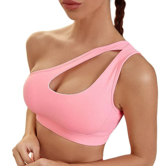 One-shoulder Sports Underwear Fitness Yoga Quick-drying Shock-proof Vest Running Bra for Women - FabFemina