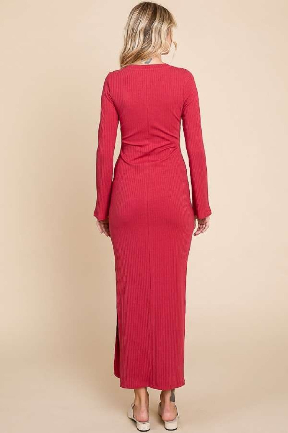 Culture Code Full Size Round Neck Bodycon Bell Maxi Dress - FabFemina