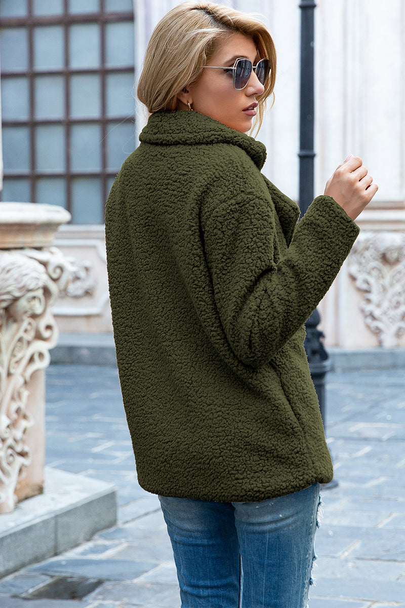 Ivy Lane Full Size Lapel Collar Sherpa Coat - FabFemina