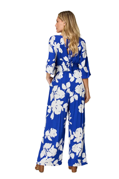 Double Take Full Size Printed Tie Back Wide Leg Jumpsuit - FabFemina
