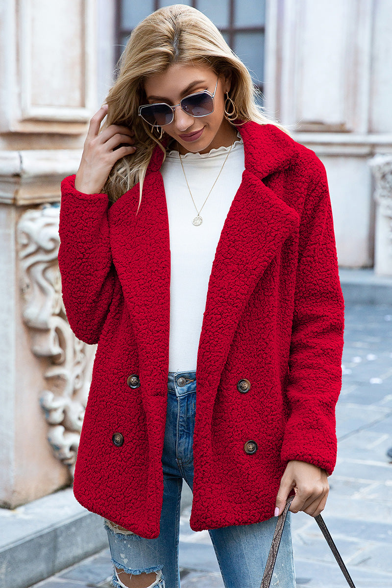 Ivy Lane Full Size Lapel Collar Sherpa Coat - FabFemina
