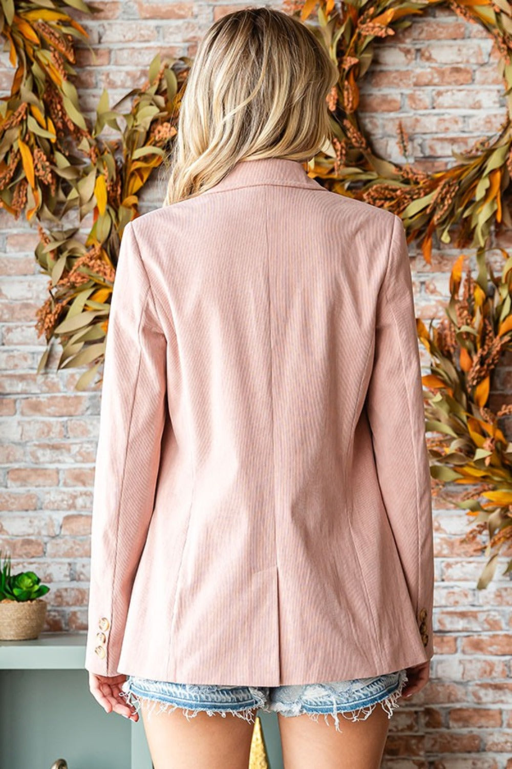 First Love Full Size Single-Breasted Flap Pocket Corduroy Blazer - FabFemina