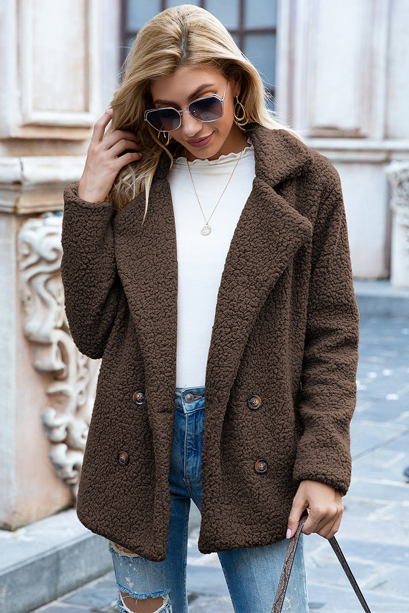 Ivy Lane Full Size Lapel Collar Sherpa Coat - FabFemina