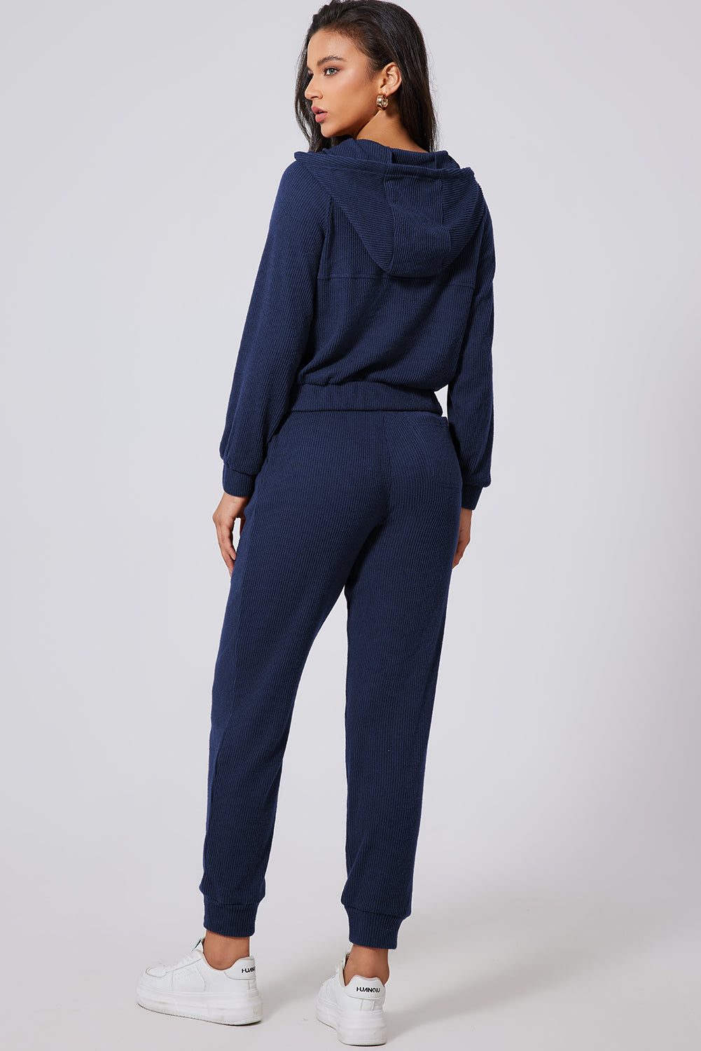 Drawstring Half Zip Hoodie and Joggers Active Set - FabFemina