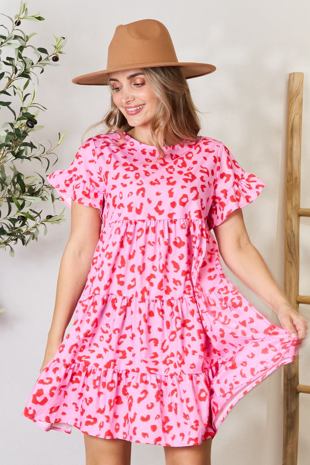 Double Take Short Flounce Sleeve Tiered Dress - FabFemina