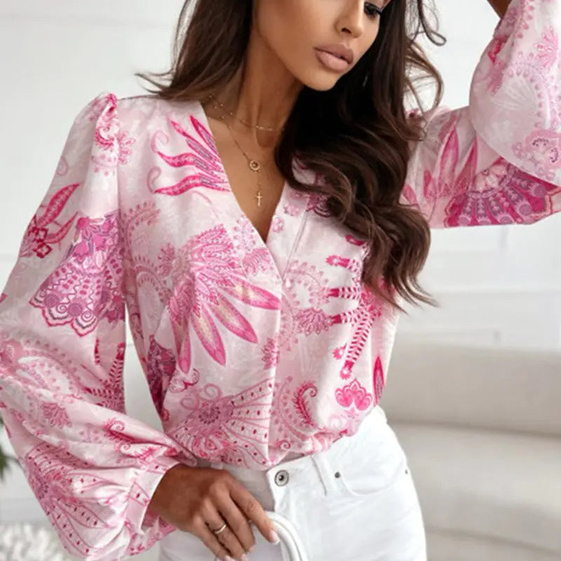 Stylish Printed Long-Sleeve Pullover Tops - FabFemina