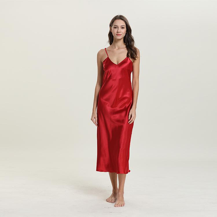 Sexy Long Satin Rayon Sleepwear Suspender Nightgown - FabFemina