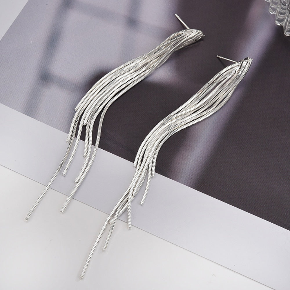 Long Tassel Geometric Fashion Luxury Hanging Pendientes Drop Earrings for Women - FabFemina