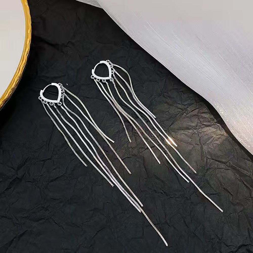 Long Tassel Geometric Fashion Luxury Hanging Pendientes Drop Earrings for Women - FabFemina