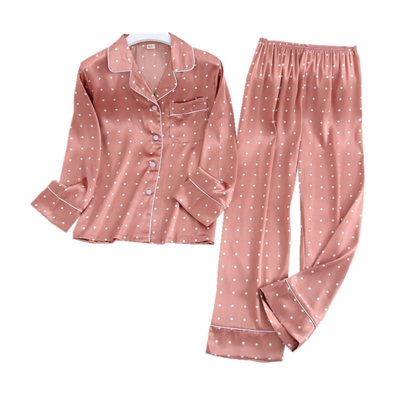 Autumn Ice Silk Long Sleeve Pyjamas Set - FabFemina