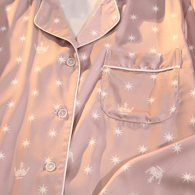 Women's Summer Two-piece Suit Silk Satin Pyjamas Set - FabFemina