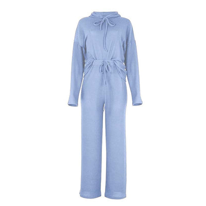 Knitted Hooded Warm Pajama Lounge Wear Set For Women - FabFemina