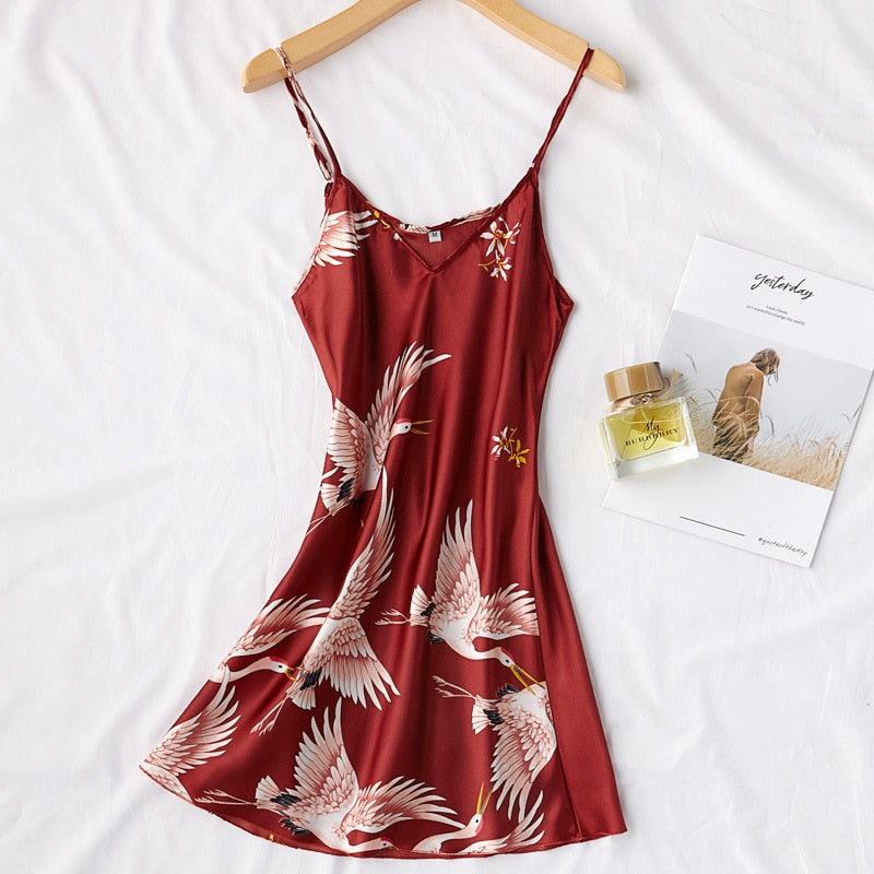 Summer Mini Kimono Sleepwear Silk Nightdress and Robe - FabFemina