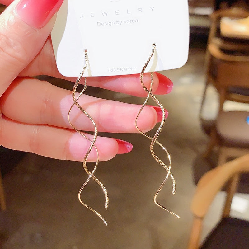 Long Tassel Geometric Fashion Luxury Hanging Pendientes Drop Earrings for Women - FabFemina