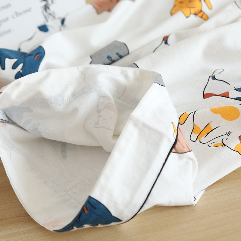 Cute cartoon print cotton short pajamas set - FabFemina