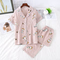 Cute simple 100% cotton gauze short pajamas set - FabFemina