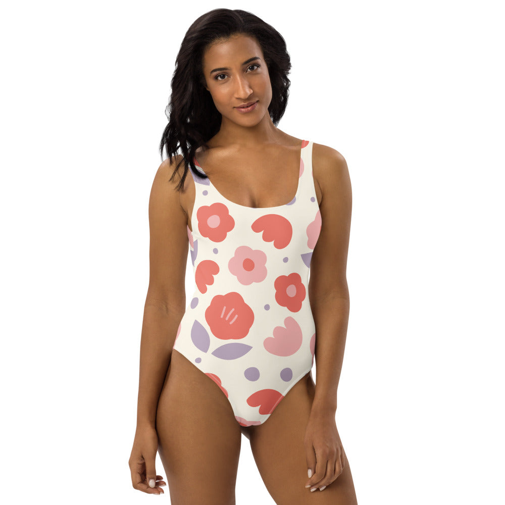 Flower Print One-Piece Swimsuit - FabFemina