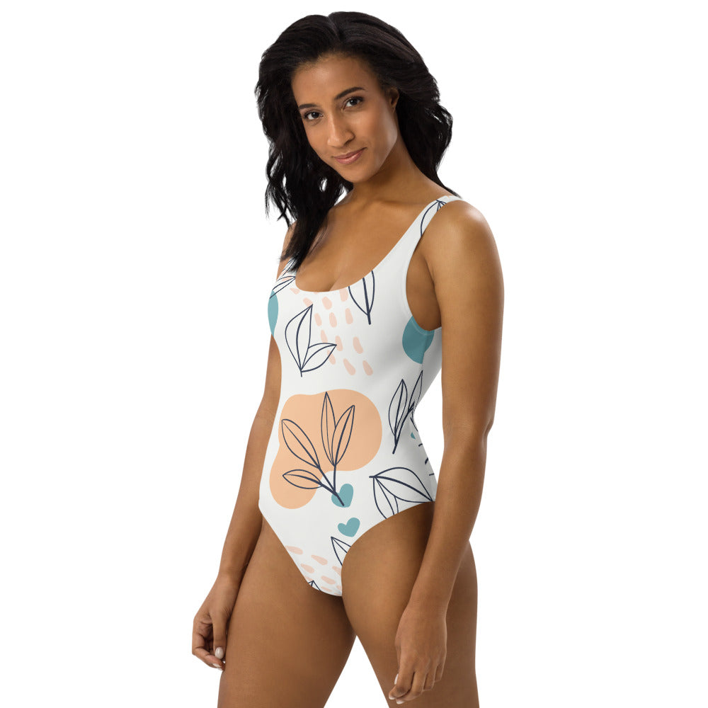 Leaf Print One-Piece Swimsuit - FabFemina