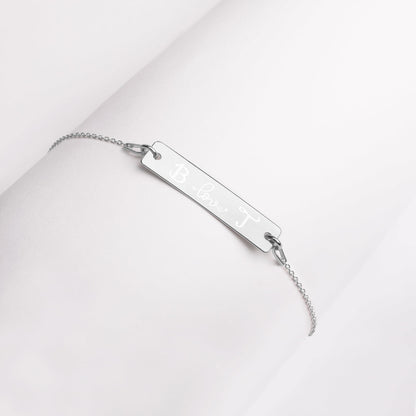 Engraved Initials Silver Bar Chain Bracelet - FabFemina