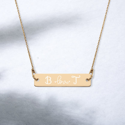 Engraved Initials Silver Bar Chain Necklace - FabFemina