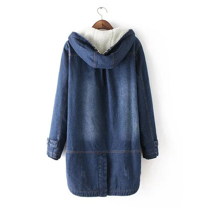 Winter Hooded Fur Denim Jacket For Women - FabFemina