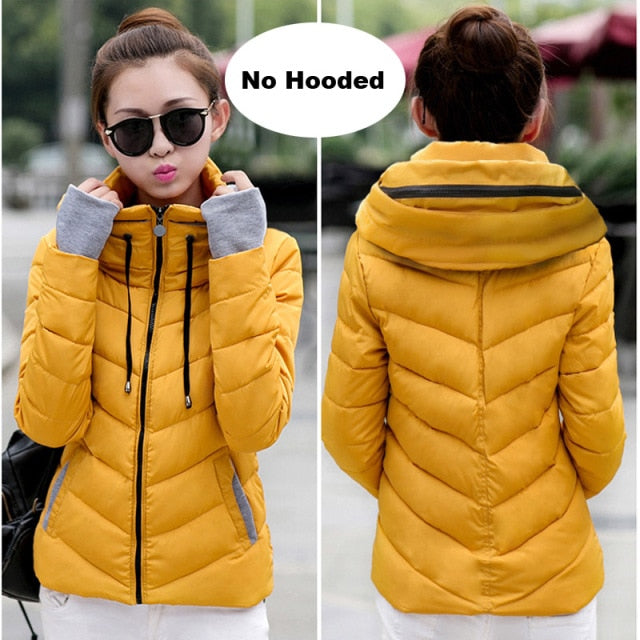 Women's Parkas Thicken Outerwear Solid Hooded Warm Jackets - FabFemina