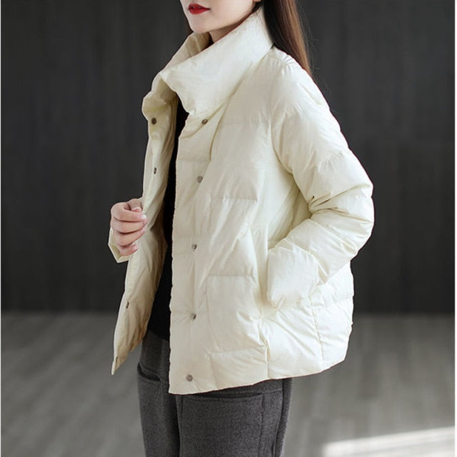 New Collar Solid Color Down Cotton-padded Jacket for Women - FabFemina