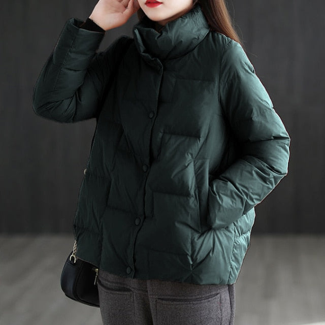 New Collar Solid Color Down Cotton-padded Jacket for Women - FabFemina