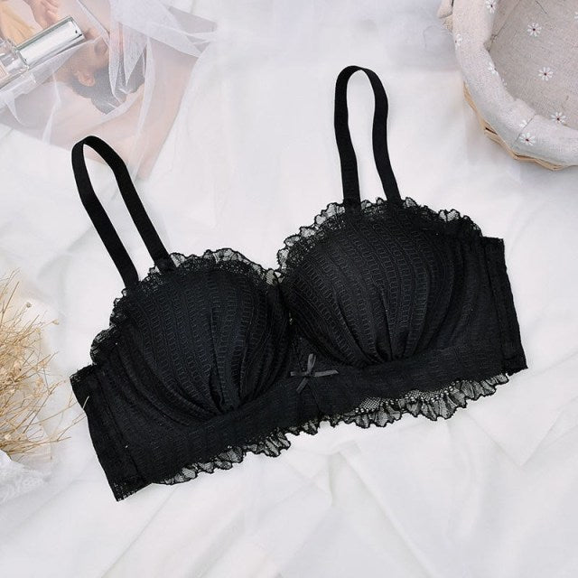 Lace Push Up Bra with Underwire Sexy Cute Bow Adjustable Straps - FabFemina