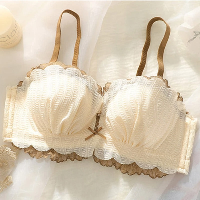 Lace Push Up Bra with Underwire Sexy Cute Bow Adjustable Straps - FabFemina